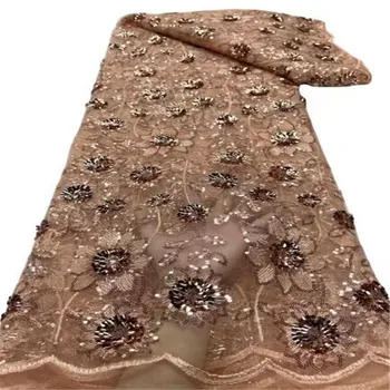 Aukščiausios kokybės auksas Lxury Blizgučiai Nėrinių siuvinėjimas Afrikietiškas nėrinių audinys Prancūziškas tiulio nėrinių audinys Nigerijos tinkliniai nėriniai vestuvinei suknelei