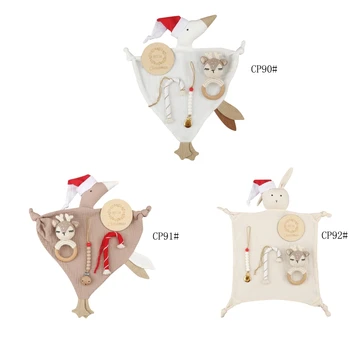 B2EB 5 vnt Naujagimio kalėdinių dovanų rinkinys Žaislinis barškutis kūdikiams Medvilninis raminantis rankšluostis