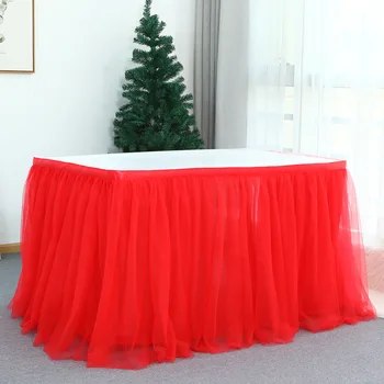 Baltas stalo sijonas Tutu Tiulio indai Audinys Kūdikių dušas Gimtadienis Helovinas Banketas Vestuvių vakarėlis Raudonas grindjuostės viršelis Namų dekoras