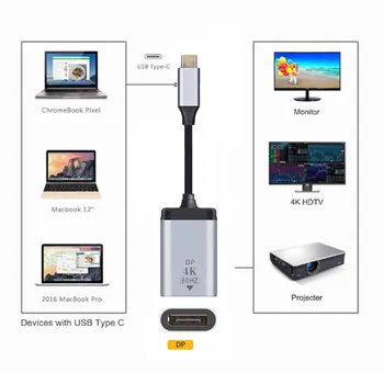 Cablecc USB-C tipo C į Displayport monitoriaus DP kabelio adapteris 4K 2K 60hz nešiojamam kompiuteriui