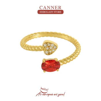 CANNER Ruby Heart 925 Sterling sidabriniai žiedai moterims Puikūs papuošalai Brangakmeniai Natūralus cirkonas Vestuvių vakarėlis Anillos Mujer