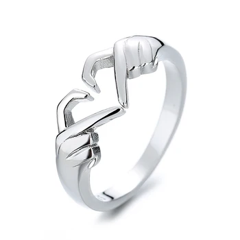 CENLEAR 925 Sterling Silver Romantic Hands To Heart Ring Moteriškos mados poros meilės gestų žiedas