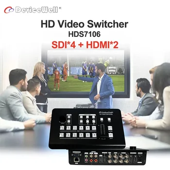 DeviceWell HDS7106 MINI perjungiklis 6 kanalų HD vaizdo perjungiklis su 4 SDI 2 su HDMI suderinamomis įvestimis tiesioginės transliacijos TV multiview