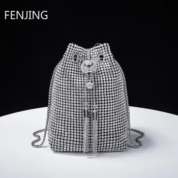 Diamond Bucket krepšys moterims 2023 Naujas Bling Rhinestones Pečių krepšiai Fashion Tote rankinė Prabangaus dizaino piniginė Crossbody krepšys