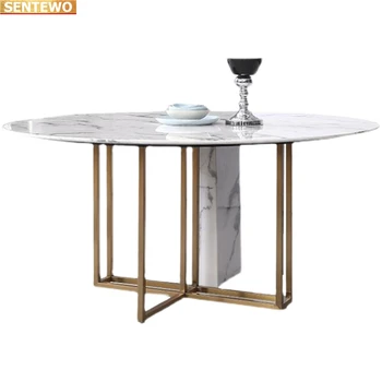 Dizaineris Prabangus apvalus vakarienės kambarys Marble Rock Spanel valgomojo stalo komplektas 8 kėdės a ėdžios baldai meuble Nerūdijančio plieno aukso pagrindas
