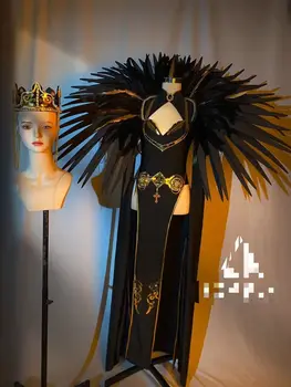 Drag Queen Halloween Party kostiumas Juoda plunksna Moterų klubo šou apranga