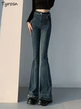 Džinsai Moterys Retro dizainas Aukštas juosmuo Pavasario vasaros mada Elegantiška Paprasta Vientisa Gatvės apranga Daily Ladies Korėjietiškas stilius