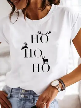 Elnio laiško stilius Miela tendencija Kalėdiniai moteriški drabužiai Šventinė mada Naujųjų metų trumpomis rankovėmis Tee Print T Moteriški grafiniai marškinėliai