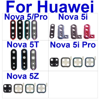 Galinis objektyvo stiklas+dangtelis Huawei Nova 5 5i 5pro 5ipro 5T 5T 5Z galinio fotoaparato stiklo objektyvas su rėmo laikiklio korpuso dangtelio keitimu
