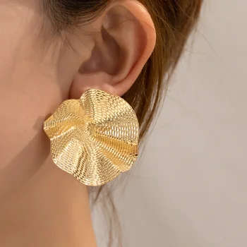 Geometriniai raukšlėti lotoso lapai Netaisyklingi metaliniai auskarai moterims OL vakarėlio dovana Šventė Mada Papuošalai Ausų aksesuarai