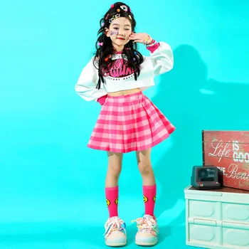 Girls Autumn Clothes Sets Kids Streetwear Kostiumas Hip Hop Crop Top Pledinis sijonas Teen Cheerleader Gatvės šokių kostiumas 6 8 10 12 14 Y