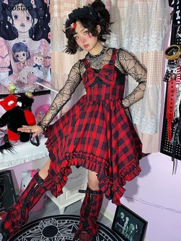 Harajuku Fashion Lolita Punk suknelė Moterys Saldus lankas Tvarstis Pledas Netaisyklingos suknelės Šaunios merginos Gotikinė Y2K Koja Šiltesnė Vestidos