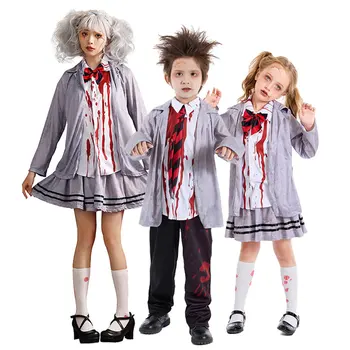 Helovinas Baisi puošni suknelė Kruvina studentų zombių kostiumai Uniforma vaikams Vaikai Berniukai Mergaitės Tween Kruvinas zombių kostiumas Studentas