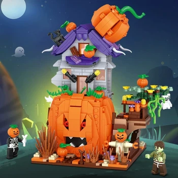 Helovino statybiniai blokai mažos dalelės surinkti mokomojo žaislo modelio papuošalai moliūgų namas vaiduoklių namas Helovino dovana