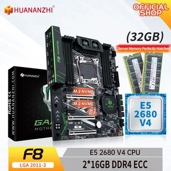 HUANANZHI X99 F8 LGA 2011-3 XEON X99 Pagrindinė plokštė su Intel E5 2680 V4 su 2*16G DDR4 RECC atminties kombinuoto rinkinio rinkiniu NVME SATA