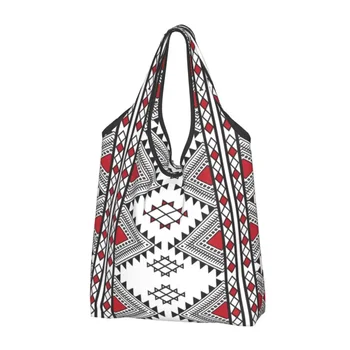 Juokingai atspausdinta Kabilo keramika Amazigh ornamentas Tote pirkinių krepšiai Nešiojamas pečių pirkėjas Afrika Etninė geometrinė rankinė