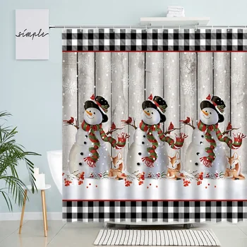 Juokingas animacinis filmas Sniego senis Dušo užuolaidos Raudonos uogos Elnias Juodas baltas buivolų pledas Kūrybinis kalėdinis vonios kambario užuolaida Namų dekoras