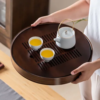 kinų vandens saugykla Medinis arbatos padėklas Kung Fu arbatos rinkinys Arbatos ceremonijos priedai Nusausinkite arbatos dėklą Retro Bambuko apvalus arbatos padėklas Didelis