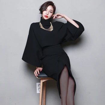 korėjietiško stiliaus vėžlio batuko rankovės vilnonė suknelė seperate 2 vnt midi suknelė plius dydis plyšio moterys žieminė suknelė Vestidos 2023