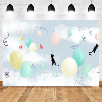 Laeacco animacinis balionas Katė Dangaus dovana Kūdikių šou gimtadienis Individualizuota fotofotografija Fonas Foto fonas Foto studijai