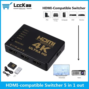 LccKaa 4K 5 prievadas HDMI perjungiklis 5 iš 1 išėjimas HDMI jungiklio pajungiklio skirstytuvas su šakotuvo IR nuotolinio valdymo pultu, skirtas PS4/3 HDTV DVD TELEVIZORIAUS DĖŽUTEI