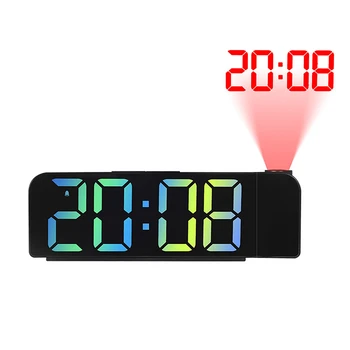 LED skaitmeninė projekcija Žadintuvas Elektroninis žadintuvas su laiko projektoriumi Miegamasis Naktinė data Laikas Temp Nutildyti laikrodį