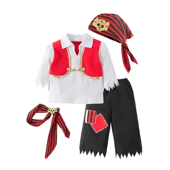 Madingi vaikiški drabužiai Mažylis Cosplay Piratų suknelė Kostiumo komplektas Juosmens juosta Galvos šalikai ir kelnės Vaikiški drabužiai