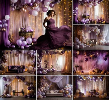 Mehofond fotografijos fonas Violetinis kambarys Baliono užuolaida Suaugusiųjų gimtadienis Vestuvės Motinystės portretas Dekoras Fonas Foto Studi