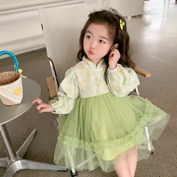 Mergaitės suknelė 2023 Naujas pavasario ruduo Han kinų drabužių stilius Baby Girls Princess Dress Girls Casual Dresses Gauzy Sijonas