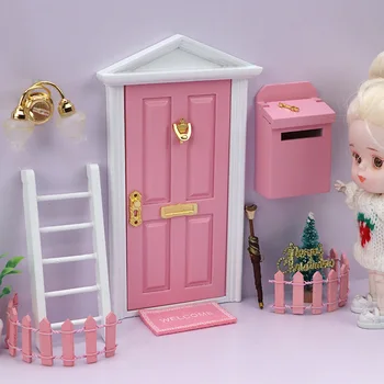 Miniatiūrinės medinės elfų durys Fėjos durys Mini namų aksesuarai Žaidimas apsimesti Žaislinė dovana vaikams Baldų modeliavimo miniatiūros