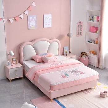 Modern Storage Vaikiškų lovų dizainas Princess Girl Pink Solid Wood Vaikiškos lovos Mielos aukštos kokybės apšviesti Enfant baldai WZ50CB