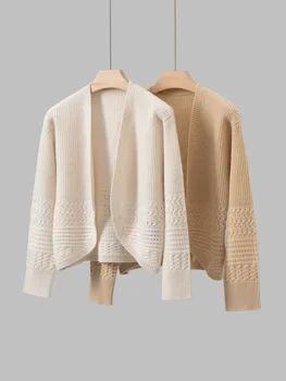 Moteriškas megztinis 2023 Nauja rudens žiema 100% kašmyras tuščiaviduris V formos kaklas Fasihon paprastas kasdienis megztinis ilgomis rankovėmis