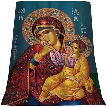 Mūsų Paguodos Motina Theotokos Mergelė Marija Ikona Šventoji Nėščia Graikų ortodoksų Bizantijos minkšta jauki flanelinė antklodė