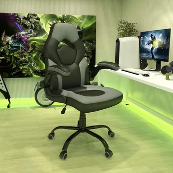 Namų biuro kėdė, ergonomiška kompiuterio kėdė su aukšta nugara, PU odinė pasukama stalo kėdė su atverčiamais porankiais