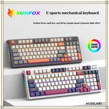 Nauja K85 laidinė mechaninė klaviatūra su spalvingu foniniu apšvietimu 96 klavišų USB sąsaja Viso klavišo karšto apsikeitimo trijų spalvų klavišų skrybėlė, skirta PC Mac