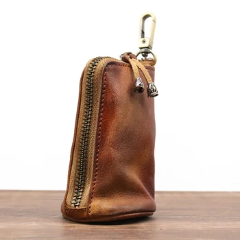 New Arrival Men Genuine Leather Key Bag Key Holder Fashion Zipper Home Storage Bag Double Key Pack Car Bag for Man