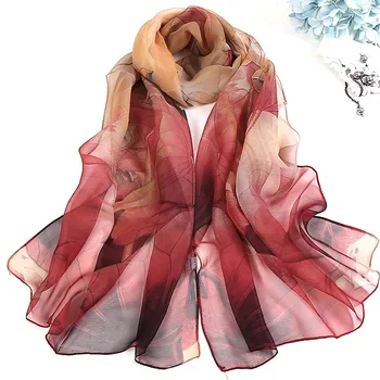 New Fashion Women Foulard Chiffon Georgette Scarf Lotus Leaf Rose Flower Print Sunscreen Bandana Long Shawl Wrap HY139