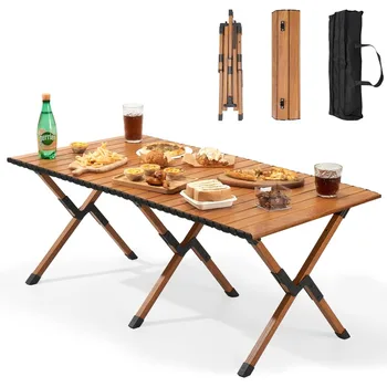 Nešiojamas žemas iškylų stalas universalus ritininis kempingo stalas su medžio grūdelių stalo valgomojo stalais Reikmenų kėdė Pliante Lauke