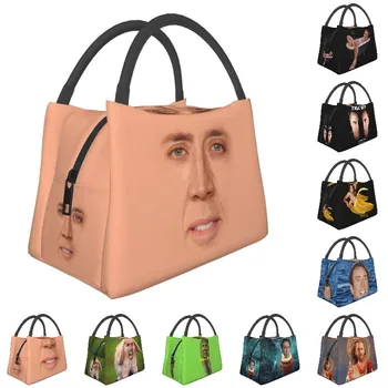 Nicolas Cage Meme izoliuoti pietų krepšiai moterims Juokingi nešiojami terminiai aušintuvai Bento dėžutės darbas Kelioniniai vaisiai Šviežia laikymo krepšys