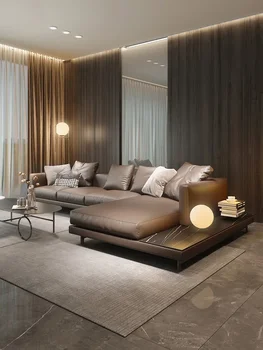odinė sofa, aukščiausios klasės pirmojo sluoksnio kaubojaus oda, ruda kūrybinga, moderni, paprasta, lengva prabanga, napa oda