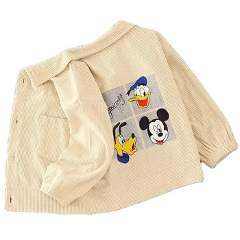 Pavasaris ir ruduo Nauji berniukai ir mergaitės' Solid Mickey Donald Duck Cartoon Print Fashion Polo Neck Velvetinis paltas ilgomis rankovėmis
