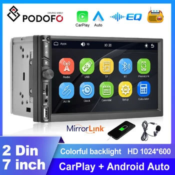 Podofo Double Din Car MP5 grotuvas 7'' Carplay Autoradio Bluetooth WIFI GPS FM radijo imtuvas TFT Talpinis automobilinis stereofoninis radijas