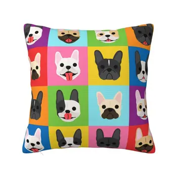 Pop Art stilius Prancūzų buldogo veidai mesti pagalvių užvalkalai Namų dekoras Prancūzai Šunų augintinio dovana Lauko pagalvėlės Kvadratinis pagalvės užvalkalas