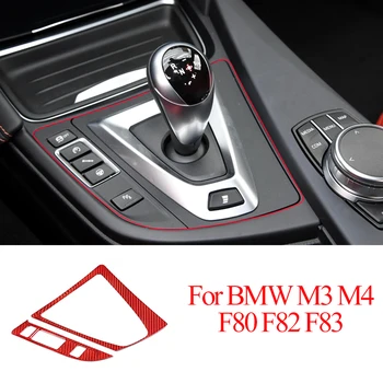 Red Real Carbon Fiber automobilio pavarų perjungimo rėmo skydelio apdaila BMW M3 M4 F80 F82 F83 2014-2018 Pavarų perjungimo dangtelio skydelis LHD priedai