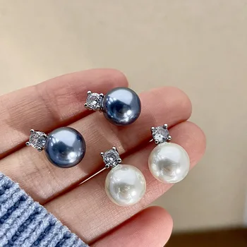 Romantiškas subtilus imituotas perlų auskaras Išskirtiniai kubiniai cirkonio auskarai moterims Klasikiniai papuošalai Madingi žavesio papuošalai