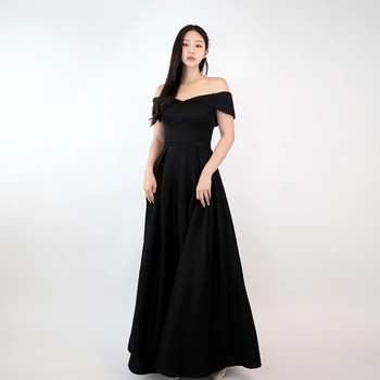 ROSELLA Black Off The Shoulder A Line Vakarinės vakarėlio suknelės moterims Glitter Korea Formal Simple Event Prom Gowns New 2023