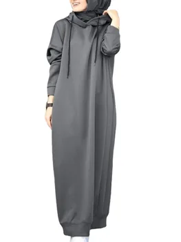 S-3XL Musulmoniška suknelė Moteriški džemperiai Stilingi džemperiai su gobtuvu ilgomis rankovėmis Maxi Moteriškas laisvalaikio trikotažas Vestidos chalatas su gobtuvu