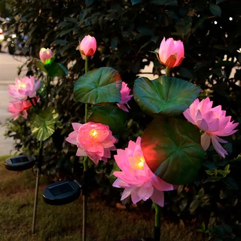 Saulės sodo žibintai Saulės energija Lily Rose Lotus Flower Stake Vandeniui atsparus LED saulėgrąžų saulės žibintai vejos kiemo sodo dekoravimui