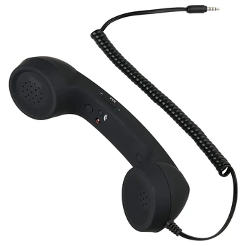 Senovinis retro telefono ragelis Mobiliojo telefono imtuvas MIC mikrofonas mobiliųjų telefonų išmaniajam telefonui, 3,5 mm lizdas (juodas)