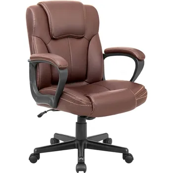 Shahoo Vykdomojo biuro kėdė Pasukama užduočių sėdynė su ergonomiška vidurio nugara, juosmens atrama, PU oda, ruda